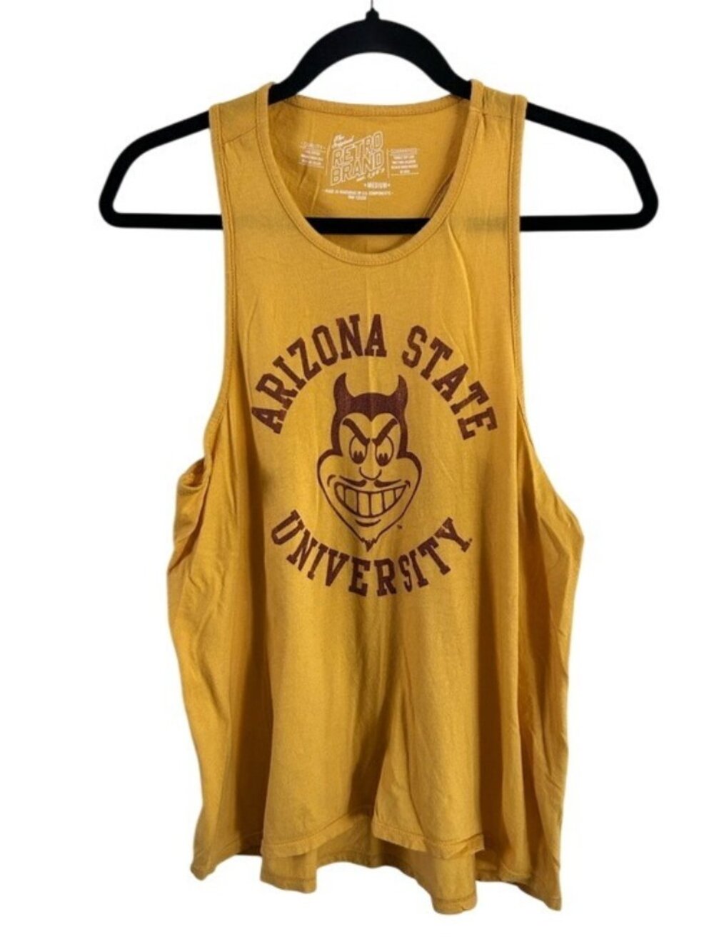 Retro Brand Arizona State University Gold Sun Devil Tank Top College Sz Medium